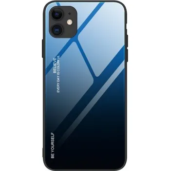 Pouzdro na mobilní telefon Kryt se skleněnou zadní stranou pro iPhone 12 / 12 Pro - modročerný