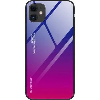 Pouzdro na mobilní telefon Kryt se skleněnou zadní stranou pro iPhone 12 / 12 Pro - modro-fuchsiový