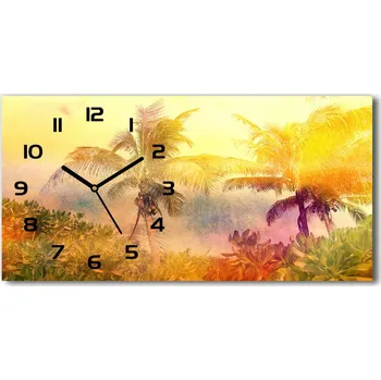 Hodiny Skleněné hodiny na stěnu tiché Barevné palmy