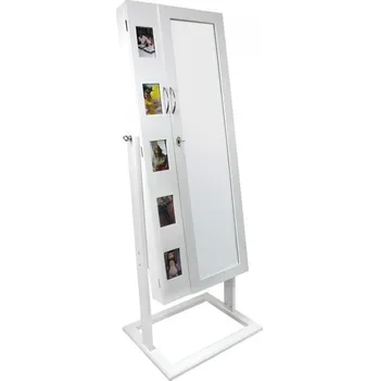 Zrcadlo Chomik Stojací zrcadlo se šperkovnicí a rámečky na fotky bílé 151 x 56 x 48 cm