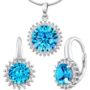 Souprava šperků Stříbrný set šperků ADIRA náušnice a přívěsek se syntetickým topazem