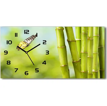 Hodiny Skleněné hodiny na stěnu tiché Bambus a motýl