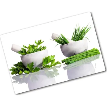 Kuchyňské prkénko Deska na krájení skleněná Bylinky