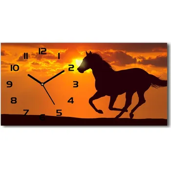 Hodiny Skleněné hodiny na stěnu Kůň západ slunce