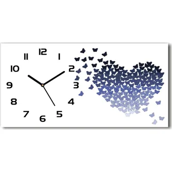 Hodiny Skleněné hodiny na stěnu tiché Srdce z motýlů