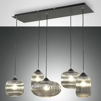 Fabas 3627-48-126 Gillis, závěsné svítidlo z šedého skla, 5x40W E27, délka 90cm