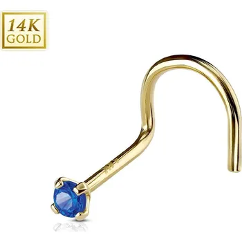 Piercing Zlatý piercing do nosu, Au 585/1000 - kamínek 2 mm (tmavě modrá, 0,14 g)