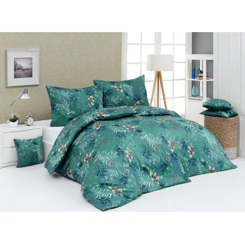 Povlečení Matějovský Euphoria květy na petrolejově zelené 140 x 200, 70 x 90 cm zipový uzávěr