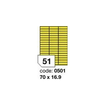 Samolepící etiketa Žluté fluo etikety Rayfilm R0131.0501F, 70x16,9 mm, 1.000 listů A4, 51000 etiket