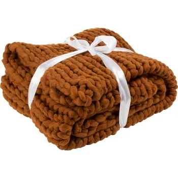 Přehoz na lůžko Pletený hnědý pléd Tricot orange brown - 152*127 cm