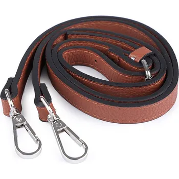 Koženkový popruh / ucho na kabelku s karabinami šíře 1,5 cm, barva 1 hnědá koňak nikl