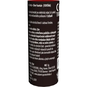 Zábavní pyrotechnika INTERIÉROVÁ FONTÁNA (el. odpal - stříbrná) - 8m1s.