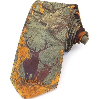 Kravata Hedva Český Brokát Hedva Pesh jelen a laně myslivecká kravata Barva: oranžová/zelená mint,