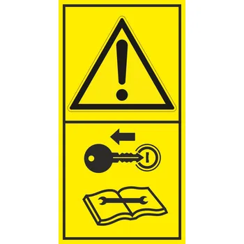 Značení Výstraha - Před údržbou a opravou strojů vyjmi klíč samolepící vinylová fólie 168 x 88 mm