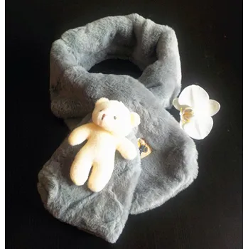 Šála Dětská, plyšová, překřížená šála s medvědem - šedá