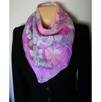 Šátek Velký hedvábný šátek--magnólie,lotos,chryzantéma 2