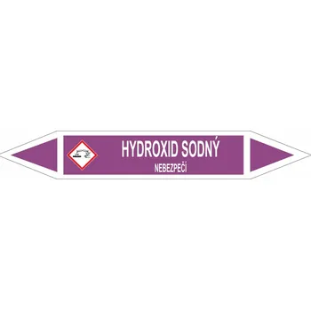 Oboustranná šipka GHS - Hydroxid sodný Samolepka PVC 3: 672 x 105 mm