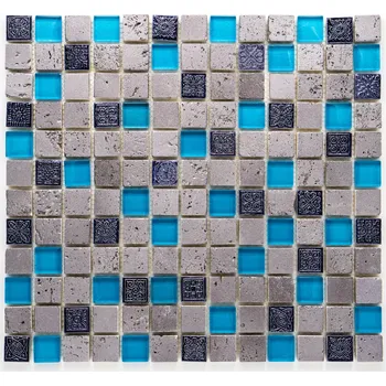 Obklad Mozaika, sklo, kámen, pryskyřice 23x23mm