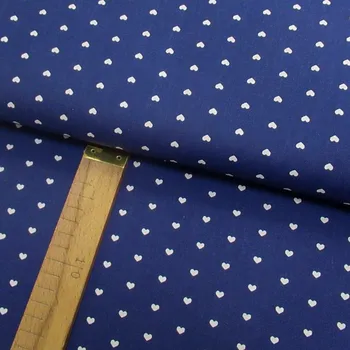 Bavlněné plátno - Srdce bílá na modré - šíře 150cm