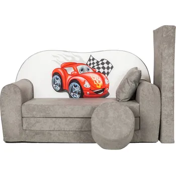 Pohovka Rozkládací dětská pohovka s bobkem a polštářkem Cars - Šedá