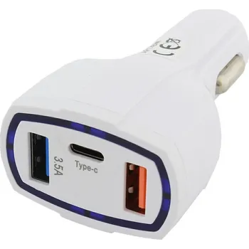 Autonabíječka QC 3.0 3x USB bílá 3,1A