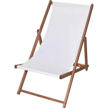 Zahradní lehátko Dřevěné plážové lehátko / křeslo s textilním potahem, bílé