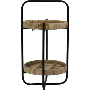 Černý kovový 2 patrový etažér s bambusovými podnosy Lorena - Ø 33*60cm