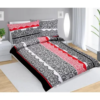 Povlečení Povlečení bavlněné 140x200, 70x90 černočervená krajka