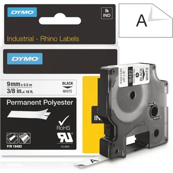 Pásek do tiskárny Páska Dymo Rhino PES, 9mm (18482) bílá, černý tisk, 5,5m