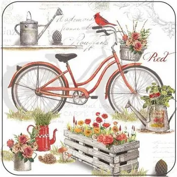 prostírání Korkové prostírání pod skleničky Červené kolo, poličky, truhlík /10,5*10,5 cm/ - 4 ks