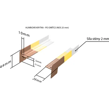 Parapet Hliníkové krytky po omítce pro obě strany (k venkovním taženým parapetům) NOS 25 mm pro šíři: 110 mm - Bílá RAL 9016