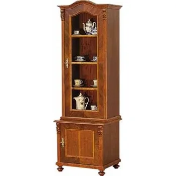 Knihovna Knihovna úzká s oblými dveřmi (skleněné police a osvětlení), koňak