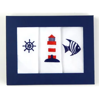 HEDVA ČESKÝ BROKÁT Souprava kapesníky BA 414 s výšivkou ryba-maják-kormidlo KRB