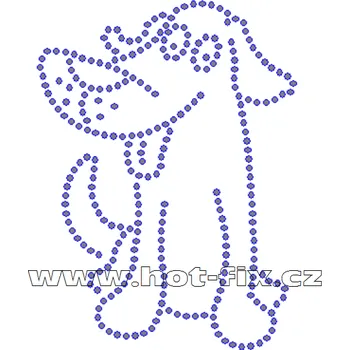 D005 - pes nažehlovací hot-fix kamínková aplikace na textil, rozměry cca 7,5x10,0cm barva: kameny barva 101 Crystal /stříbrná
