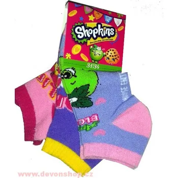 SUN CITY Ponožky SHOPKINS kotníčkové 3 pack s fialkovou