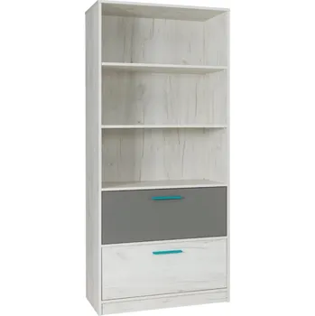 Knihovna MARIDEX Knihovna - REST R07, dub craft bílý/popel Barva úchytky: tyrkysová