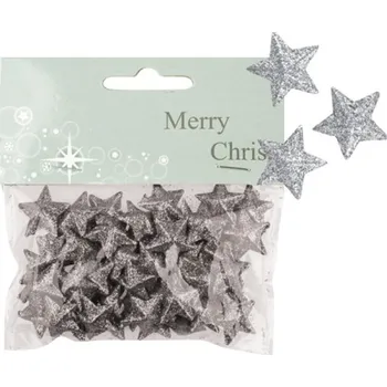 Vánoce Hvězdičky s glitry 50 ks stříbrné, 2 cm