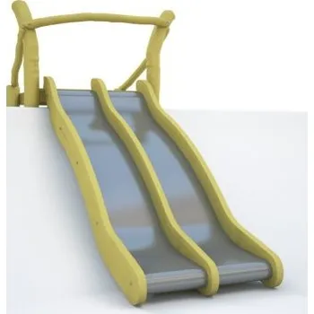 Dětské hřiště Playground System DVOUDRÁHOVÁ SVAHOVÁ SKLUZAVKA z nerezu 2,5 m s akátovou podestou.