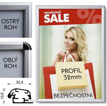 Reklamní Klaprám s profilem (šířkou rámu) 32mm - bezpečnostní profil Formát B1 (700 x 1000 mm), oblý roh (KR70x100R32SEC)