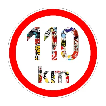 samolepka Maximální rychlost 110km - nejvyšší konstrukční rychlost (83 - Sticker bomb) SAMOLEPKA NA AUTO, NÁLEPKA, FÓLIE, POLEP, TUNING, VLASTNÍ TEXT, TISK, AUTOSAMOLEPKY.cz, POLEPY, OBRÁZEK, LOGO, 3D STICKERS