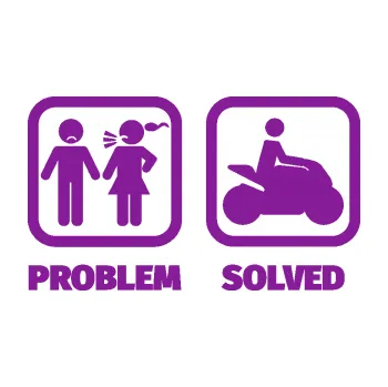 Polep vozidla SAMOLEPKA Problem? Solved 005 motorkář (14 - fialová) NA AUTO, NÁLEPKA, FÓLIE, POLEP, TUNING, VLASTNÍ TEXT, TISK, AUTOSAMOLEPKY.cz, POLEPY, OBRÁZEK, LOGO, SAMOLEPKY