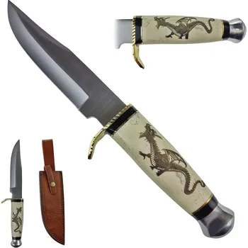 Pracovní nůž PAK Velký pevný nůž "DRAGON TOOTH" s koženým pouzdrem