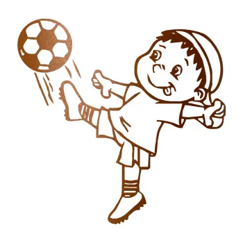 Samolepicí dekorace na vozidlo Dítě v autě 022 levá fotbalista s míčem (44 - měděná metalíza) SAMOLEPKA NA AUTO, NÁLEPKA, FÓLIE, POLEP, TUNING, VLASTNÍ TEXT, TISK, AUTOSAMOLEPKY.cz, POLEPY, OBRÁZEK, LOGO, 3D STICKERS