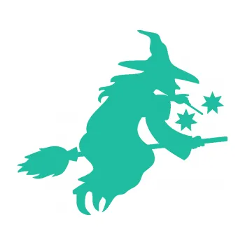 Samolepící dekorace SAMOLEPKA Čarodějnice 001 pravá na koštěti (25 - tyrkysová) NA AUTO, NÁLEPKA, FÓLIE, POLEP, TUNING, VLASTNÍ TEXT, TISK, AUTOSAMOLEPKY.cz, POLEPY, OBRÁZEK, LOGO, SAMOLEPKY