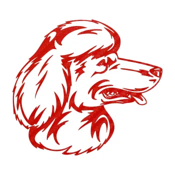 Polep vozidla SAMOLEPKA Pes 013 pravá Pudl (53 - 3D karbon červený) NA AUTO, NÁLEPKA, FÓLIE, POLEP, TUNING, VLASTNÍ TEXT, TISK, AUTOSAMOLEPKY.cz, POLEPY, OBRÁZEK, LOGO, SAMOLEPKY