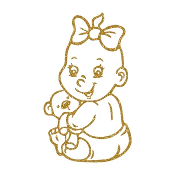 Autodoplněk Samolepka na auto Dítě v autě 018 levá holčička s medvídkem (92 - Ultra Metalic zlatá) NÁLEPKA, FÓLIE, POLEPY, TUNING, VLASTNÍ TEXT, TISK, AUTOSAMOLEPKY.cz, SAMOLEPKY, OBRÁZEK, LOGO, VÝROBA, PRODEJ