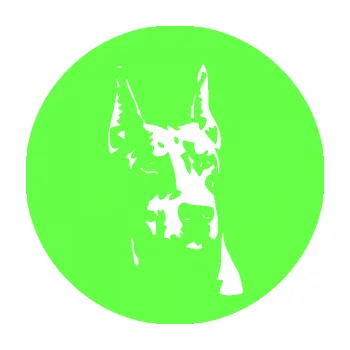 Polep vozidla SAMOLEPKA Pes 142 pravá dobrman (71 - Fluorescentní zelená) NA AUTO, NÁLEPKA, FÓLIE, POLEP, TUNING, VLASTNÍ TEXT, TISK, AUTOSAMOLEPKY.cz, POLEPY, OBRÁZEK, LOGO, SAMOLEPKY