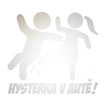 Polep vozidla SAMOLEPKA Hysterka v autě levá (82 - odrazková reflexní bílá) NA AUTO, NÁLEPKA, FÓLIE, POLEP, TUNING, VLASTNÍ TEXT, TISK, AUTOSAMOLEPKY.cz, POLEPY, OBRÁZEK, LOGO, SAMOLEPKY