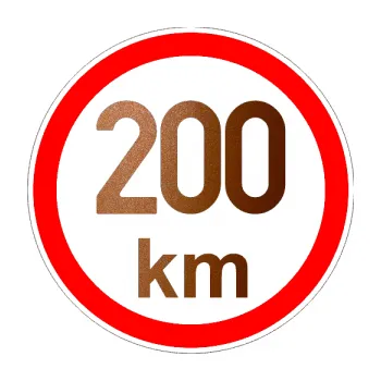 samolepka Maximální rychlost 200km - nejvyšší konstrukční rychlost (44 - měděná metalíza) SAMOLEPKA NA AUTO, NÁLEPKA, FÓLIE, POLEP, TUNING, VLASTNÍ TEXT, TISK, AUTOSAMOLEPKY.cz, POLEPY, OBRÁZEK, LOGO, 3D STICKERS