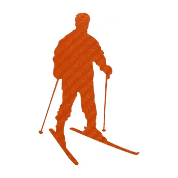 Samolepicí dekorace na vozidlo Lyžař 018 pravá (54 - 3D karbon oranžový) SAMOLEPKA NA AUTO, NÁLEPKA, FÓLIE, POLEP, TUNING, VLASTNÍ TEXT, TISK, AUTOSAMOLEPKY.cz, POLEPY, OBRÁZEK, LOGO, 3D STICKERS